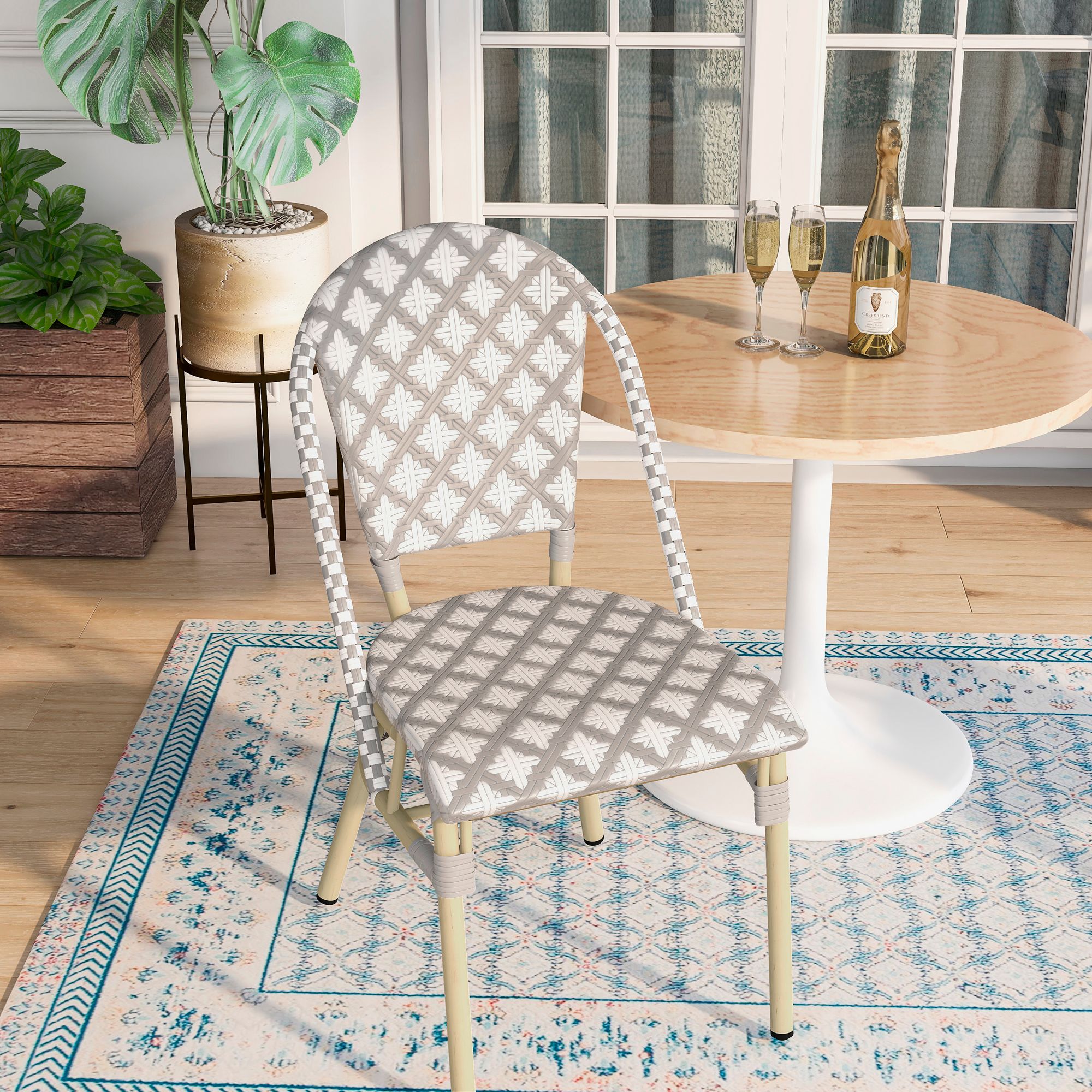 Mergantza Gray White Wicker Patio Dining Chairs Set of 2 in scene