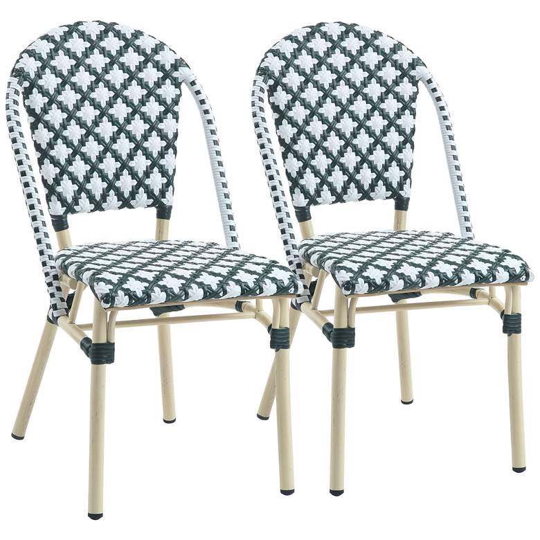 Image 2 Mergantza Green White Wicker Patio Dining Chairs Set of 2