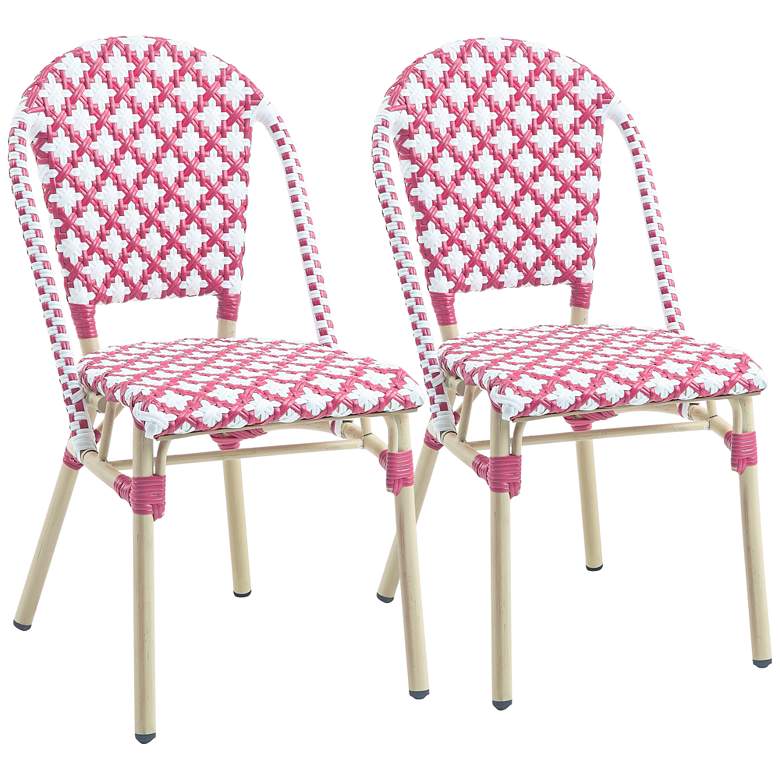 Image 2 Mergantza Pink White Wicker Patio Dining Chairs Set of 2