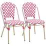 Mergantza Pink White Wicker Patio Dining Chairs Set of 2 in scene