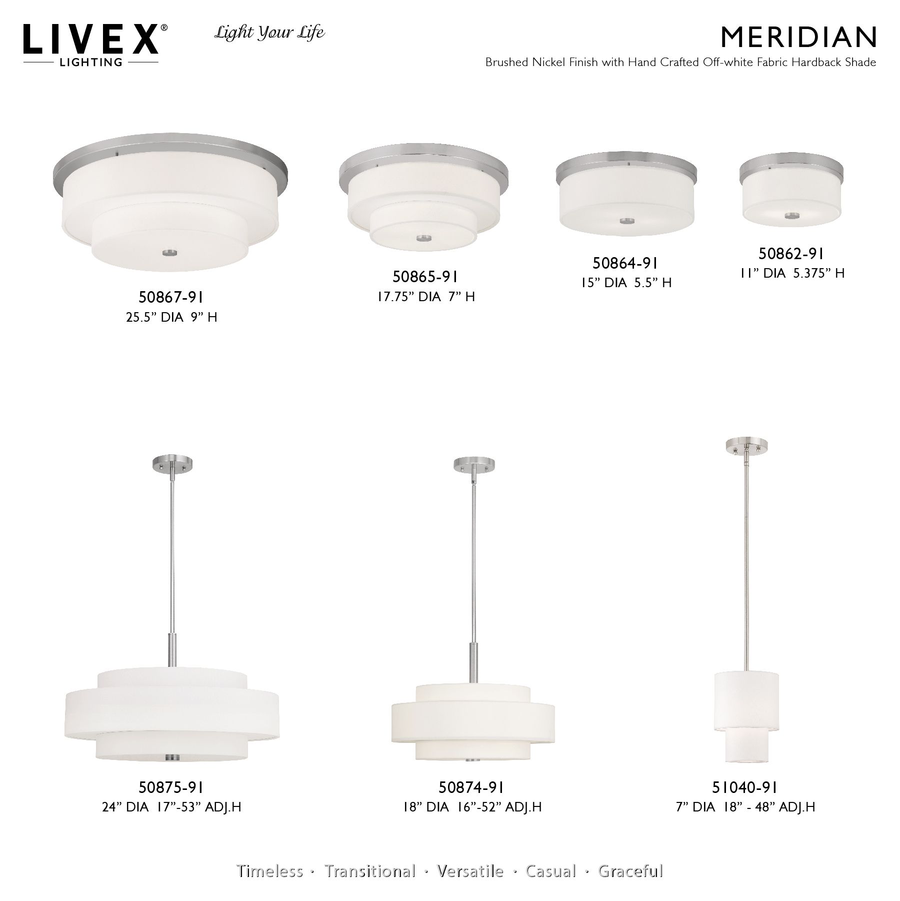 Meridian 1 Light Brushed Nickel Mini Pendant