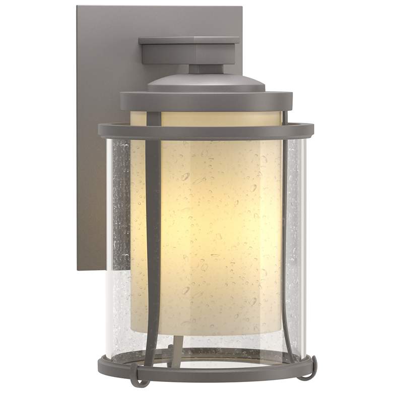 Image 1 Meridian 10.3"H Burnished Steel Outdoor Sconce w/ Opal and Seeded Shad