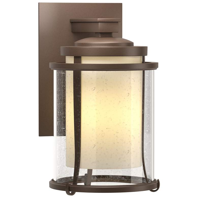 Image 1 Meridian 10.3"H Small Bronze Outdoor Sconce w/ Opal and Seeded Glass S