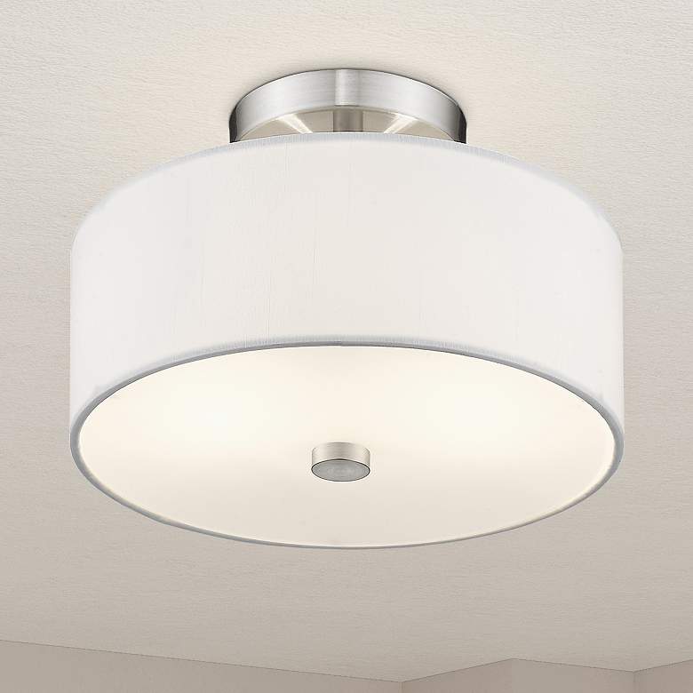 Image 2 Meridian 11" Wide Brushed Nickel Drum Ceiling Light
