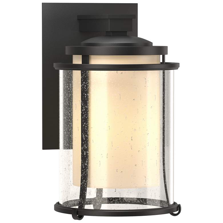 Image 1 Meridian 12.7 inchH Coastal Black Outdoor Sconce w/ Opal and Seeded Glass 