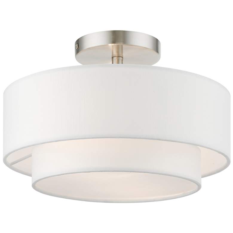 Image 2 Meridian 12" Wide Brushed Nickel 2-Layer Drum Ceiling Light