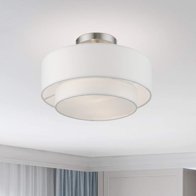 Image 1 Meridian 12" Wide Brushed Nickel 2-Layer Drum Ceiling Light