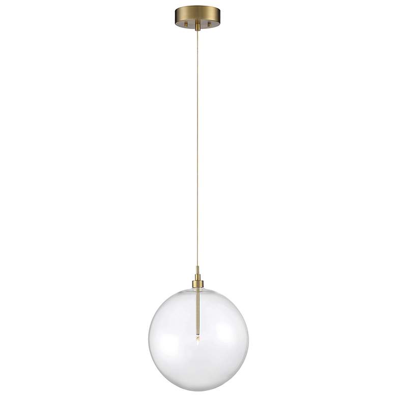 Image 1 Meridian 12"W Natural Brass LED Mini Pendant w/ Clear Glass