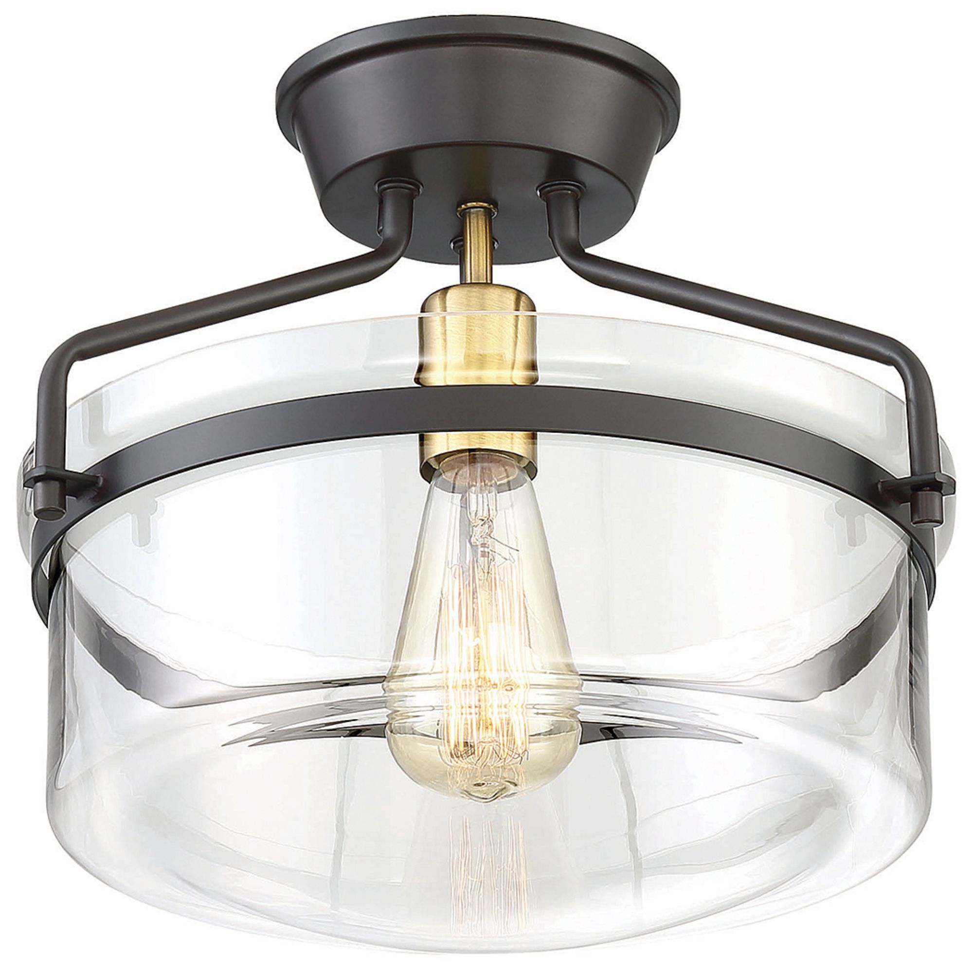 Thumbnail3 of Meridian 13 1/4"W Oil-Rubbed Bronze and Brass Ceiling Light more views