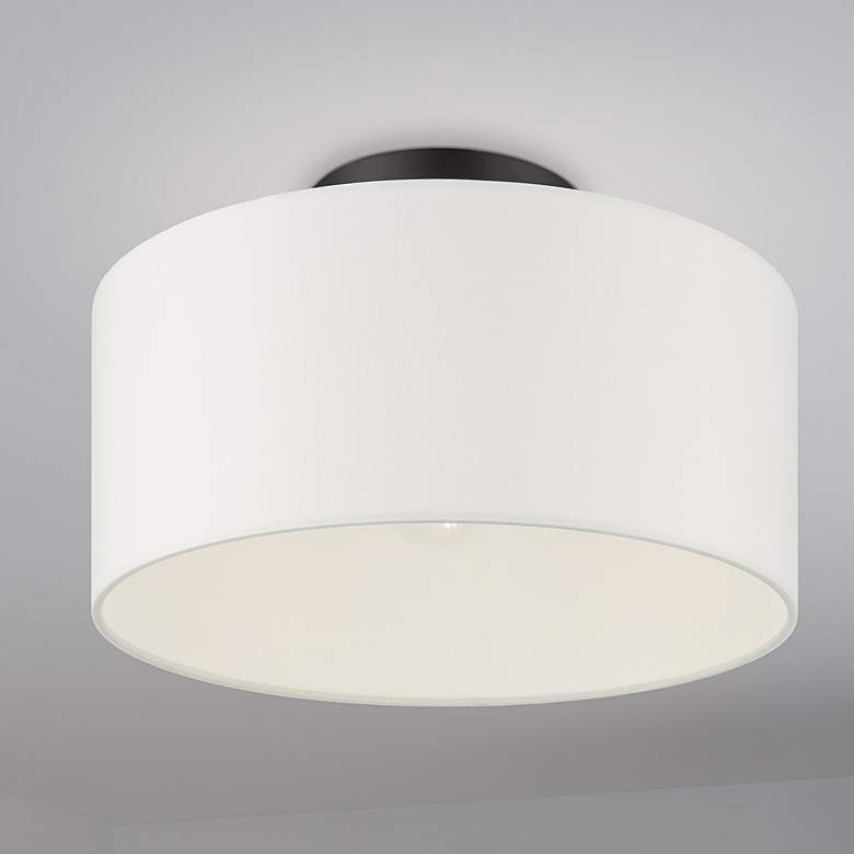 Image 2 Meridian 13" Wide Black Steel Drum Ceiling Light
