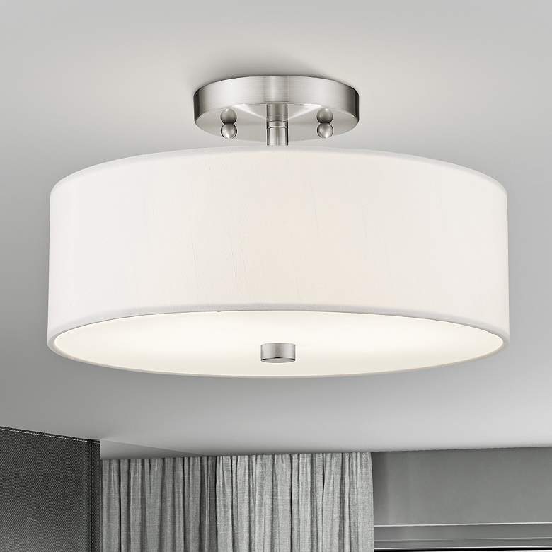 Image 2 Meridian 13" Wide Brushed Nickel Drum Ceiling Light