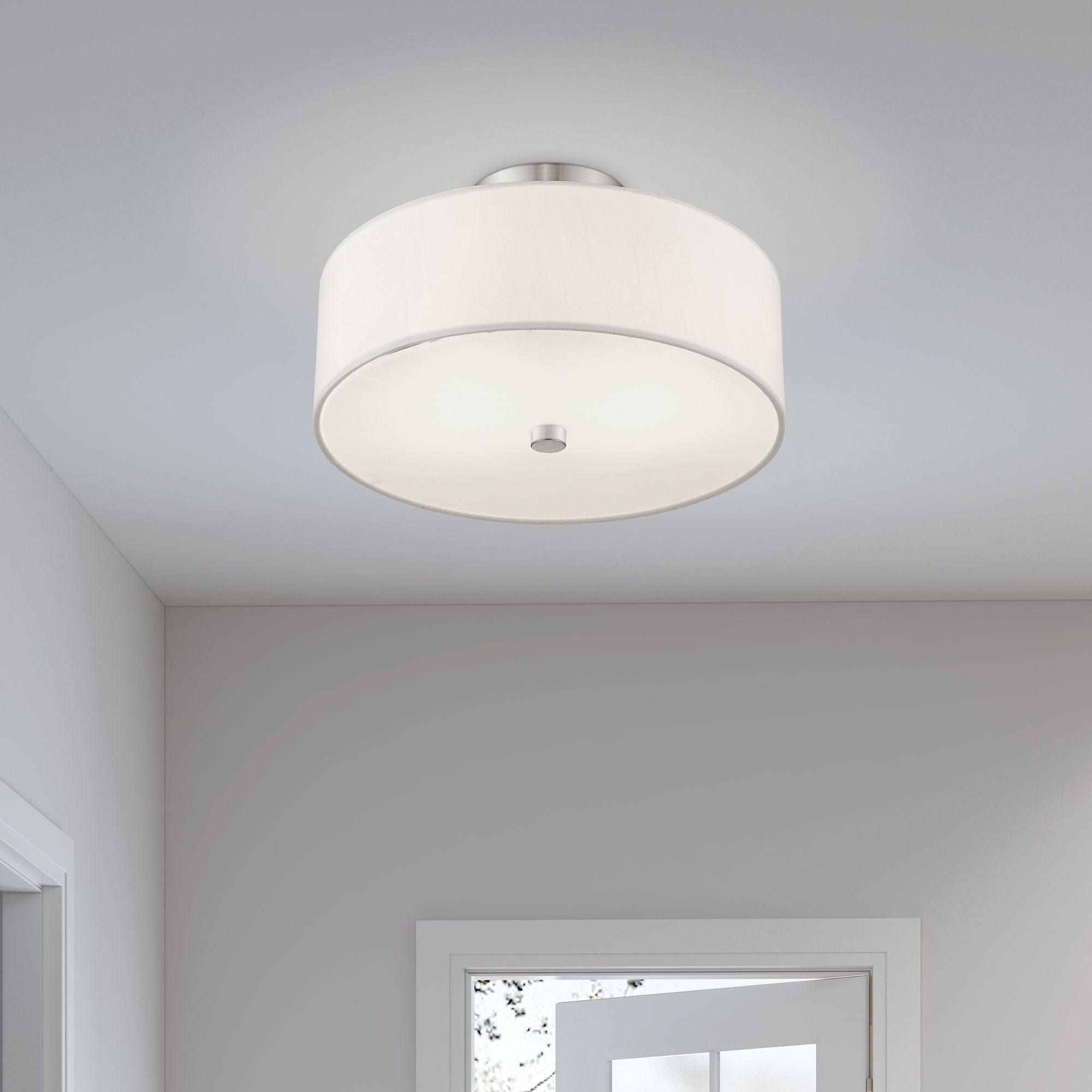 Meridian 13" Wide Brushed Nickel Drum Ceiling Light in scene