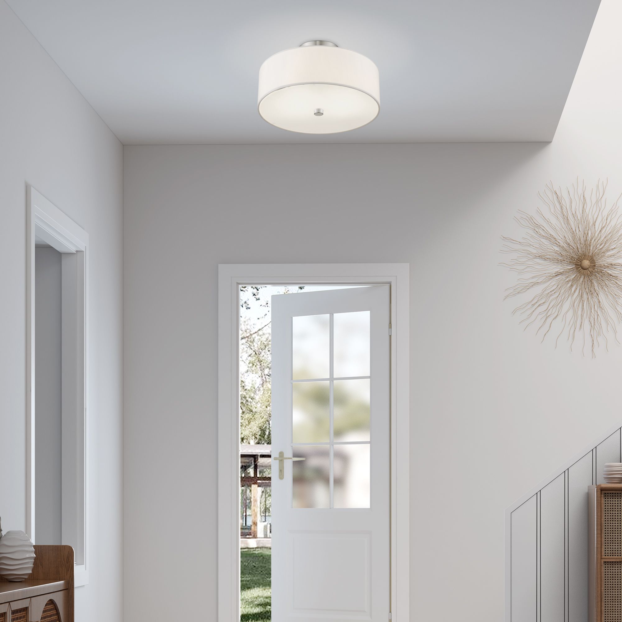 Meridian 13" Wide Brushed Nickel Drum Ceiling Light in scene