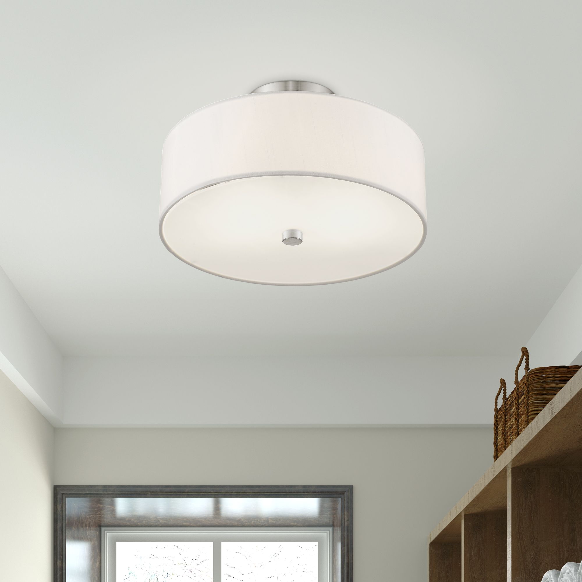 Meridian 13" Wide Brushed Nickel Drum Ceiling Light in scene