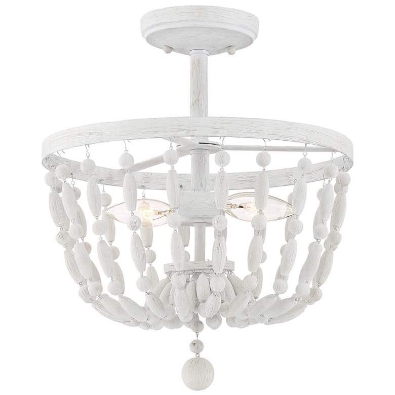 Image 1 Meridian 13"W Distressed White Wood 2-Light Ceiling Light