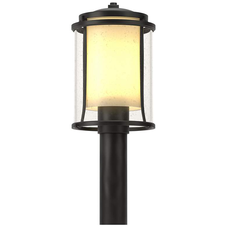 Image 1 Meridian 14.4"H Black Outdoor Post Light w/ Opal and Seeded Glass Shad