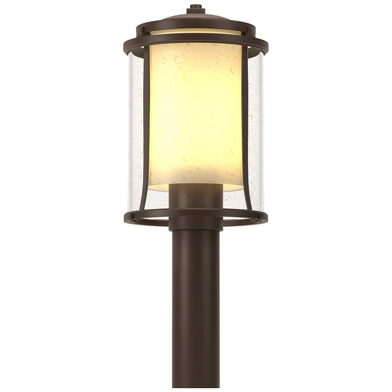 Image 1 Meridian 14.4 inchH Bronze Outdoor Post Light w/ Opal and Seeded Glass Sha