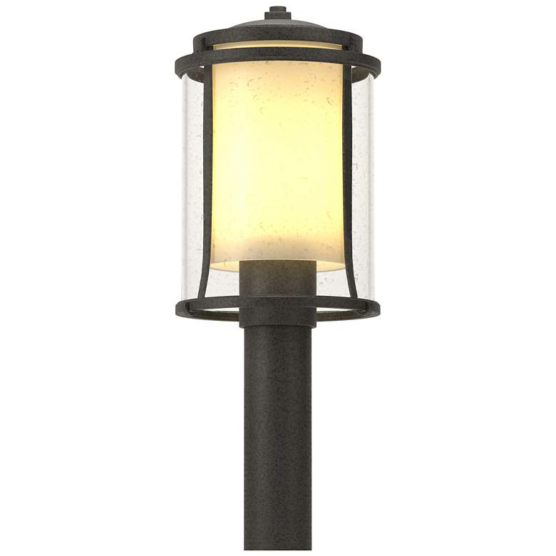 Image 1 Meridian 14.4 inchH Coastal Iron Outdoor Post Light w/ Opal and Seeded Gla