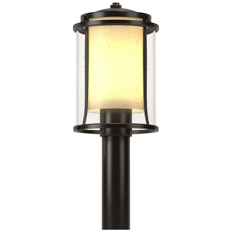 Image 1 Meridian 14.4 inchH Oiled Bronze Outdoor Post Light w/ Opal and Seeded Sha