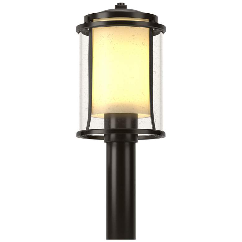 Image 1 Meridian 14.4"H Oiled Bronze Outdoor Post Light w/ Opal and Seeded Sha