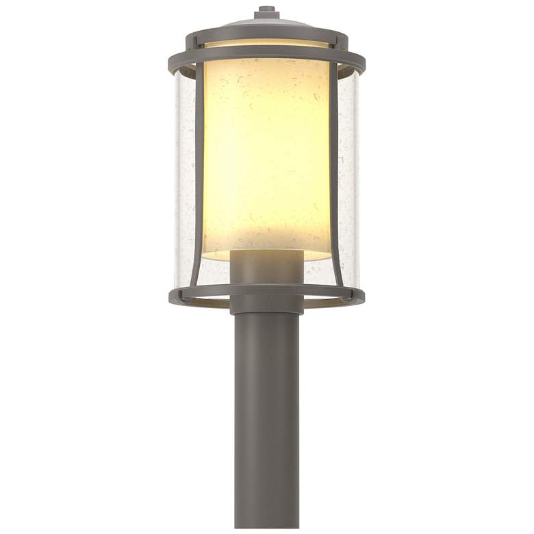 Image 1 Meridian 14.4"H Steel Outdoor Post Light w/ Opal and Seeded Glass Shad