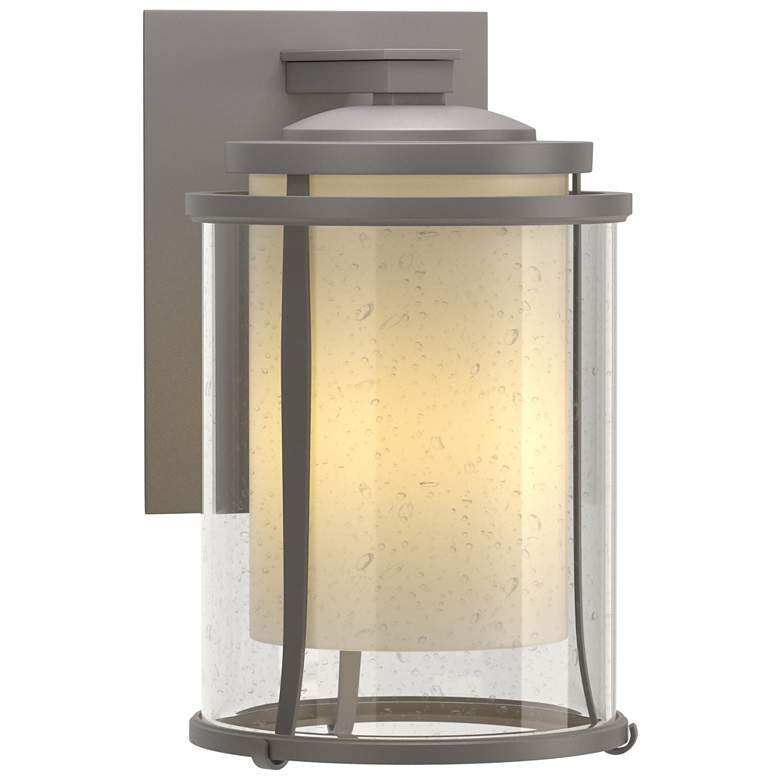 Image 1 Meridian 15.7"H Burnished Steel Outdoor Sconce w/ Opal and Seeded Shad