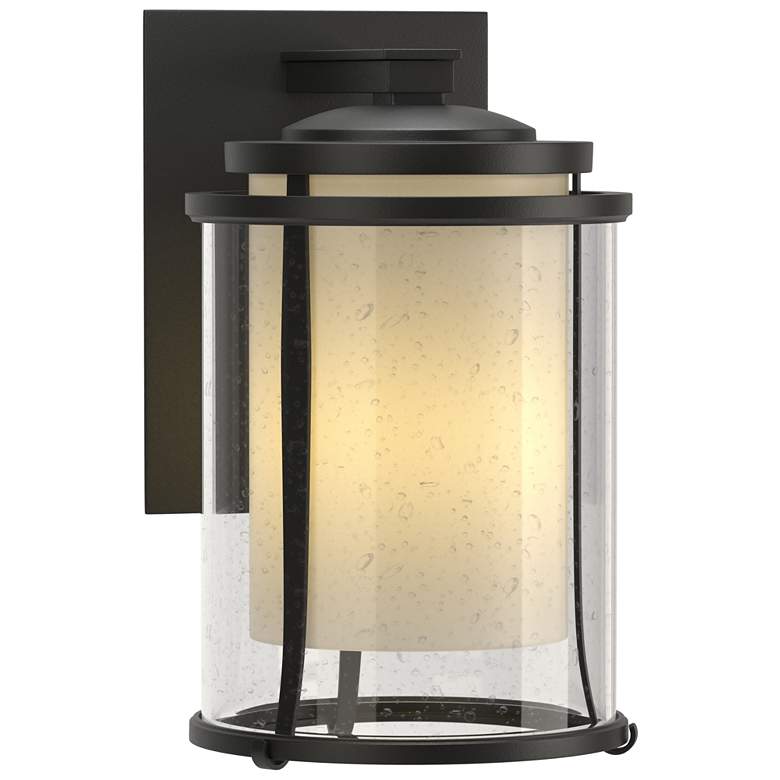 Image 1 Meridian 15.7 inchH Large Coastal Black Outdoor Sconce w/ Opal and Seeded 