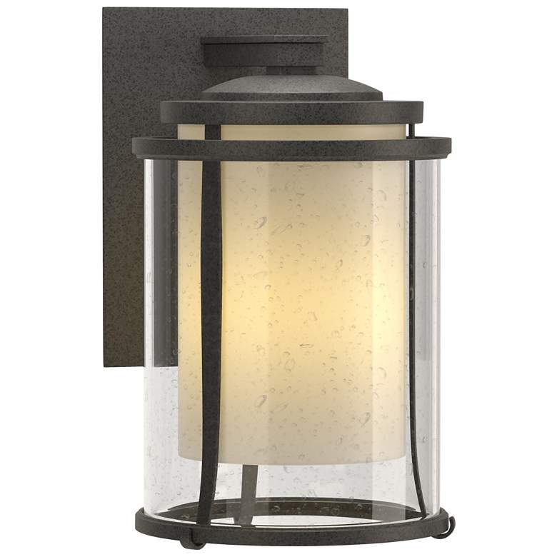 Image 1 Meridian 15.7"H Large Iron Outdoor Sconce w/ Opal and Seeded Glass Sha