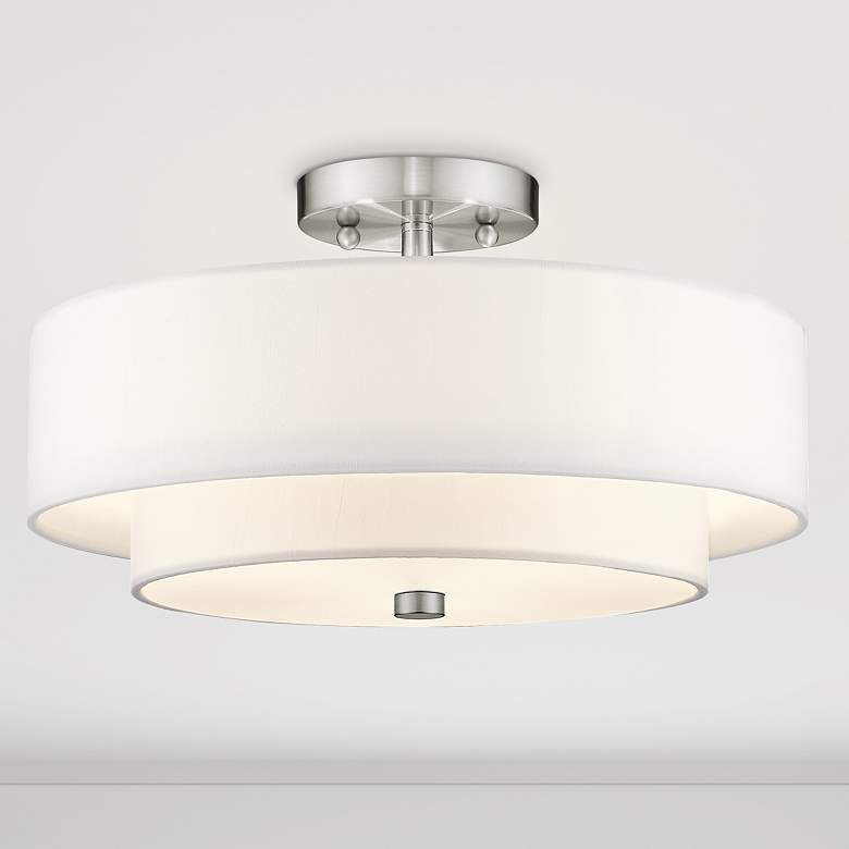 Image 2 Meridian 15" Wide Brushed Nickel Double Drum Ceiling Light