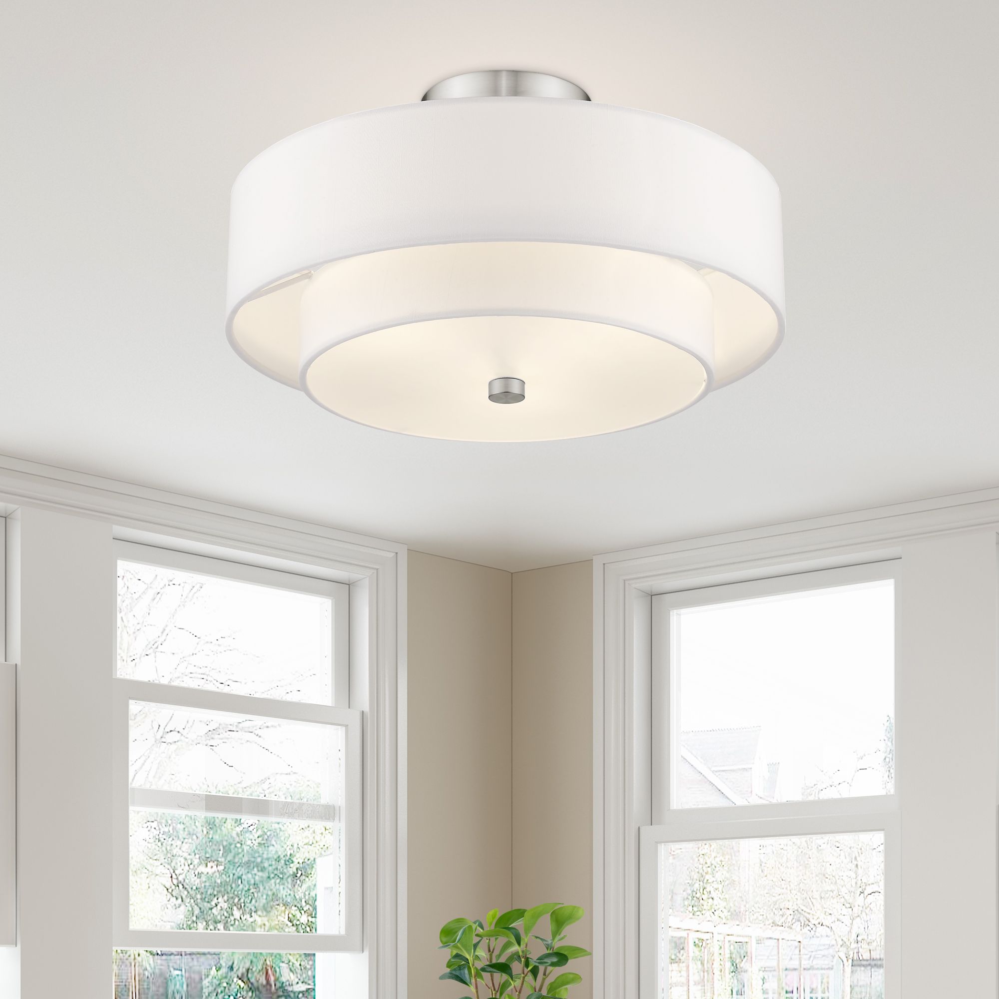 Meridian 15" Wide Brushed Nickel Double Drum Ceiling Light in scene
