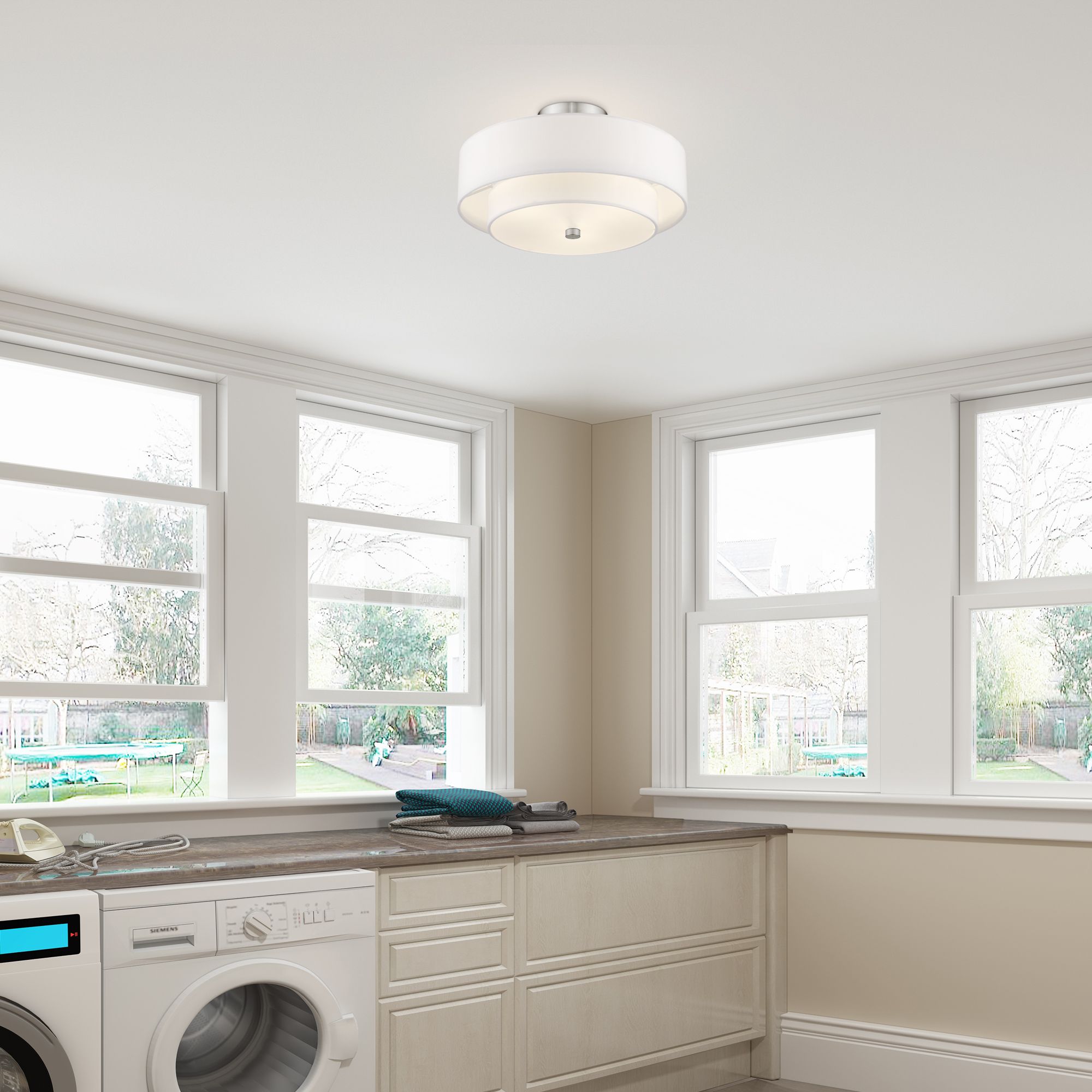 Meridian 15" Wide Brushed Nickel Double Drum Ceiling Light in scene