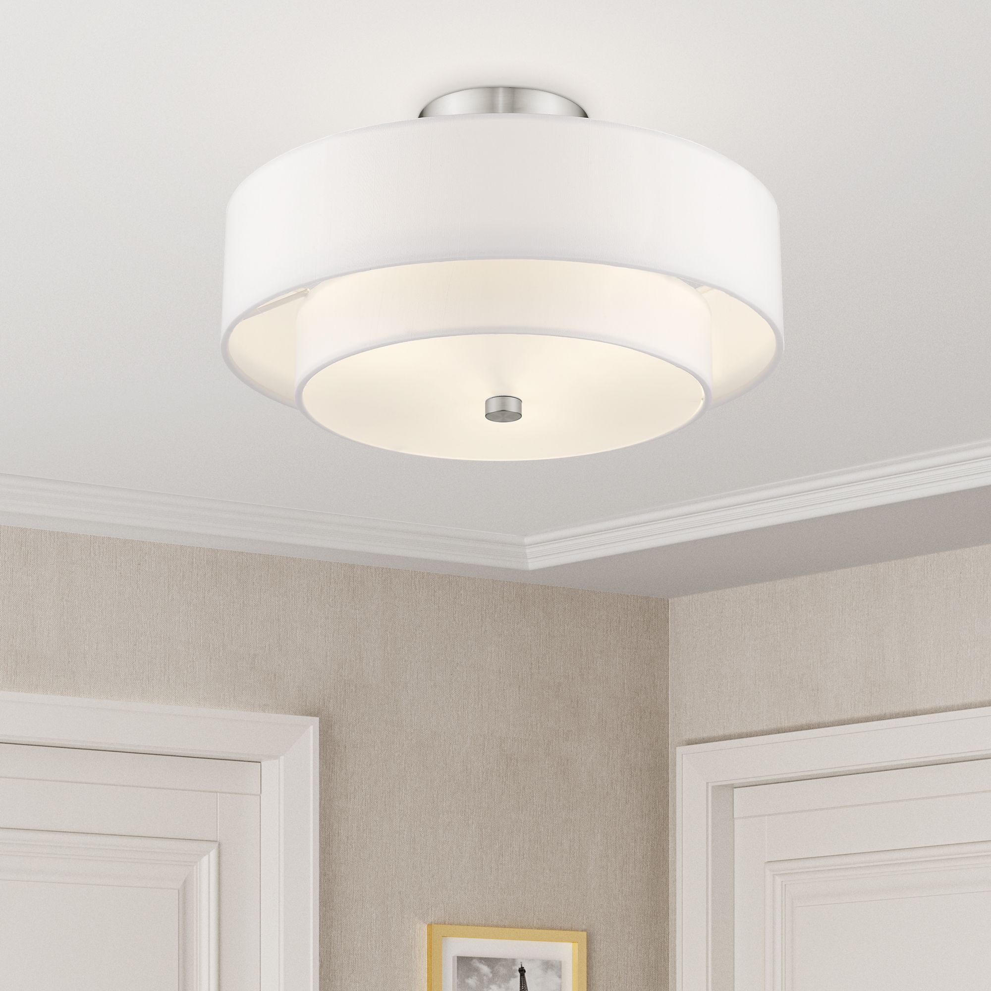Meridian 15" Wide Brushed Nickel Double Drum Ceiling Light in scene
