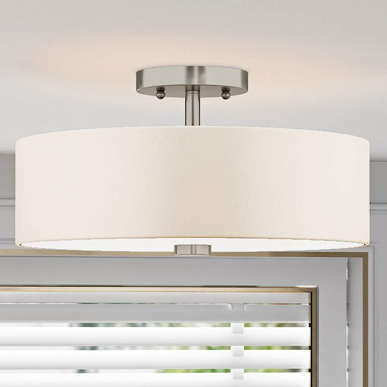 Image 2 Meridian 15" Wide Brushed Nickel Drum Ceiling Light