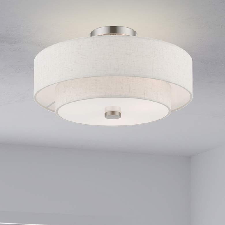Image 2 Meridian 15" Wide Brushed Nickel Drum Ceiling Light