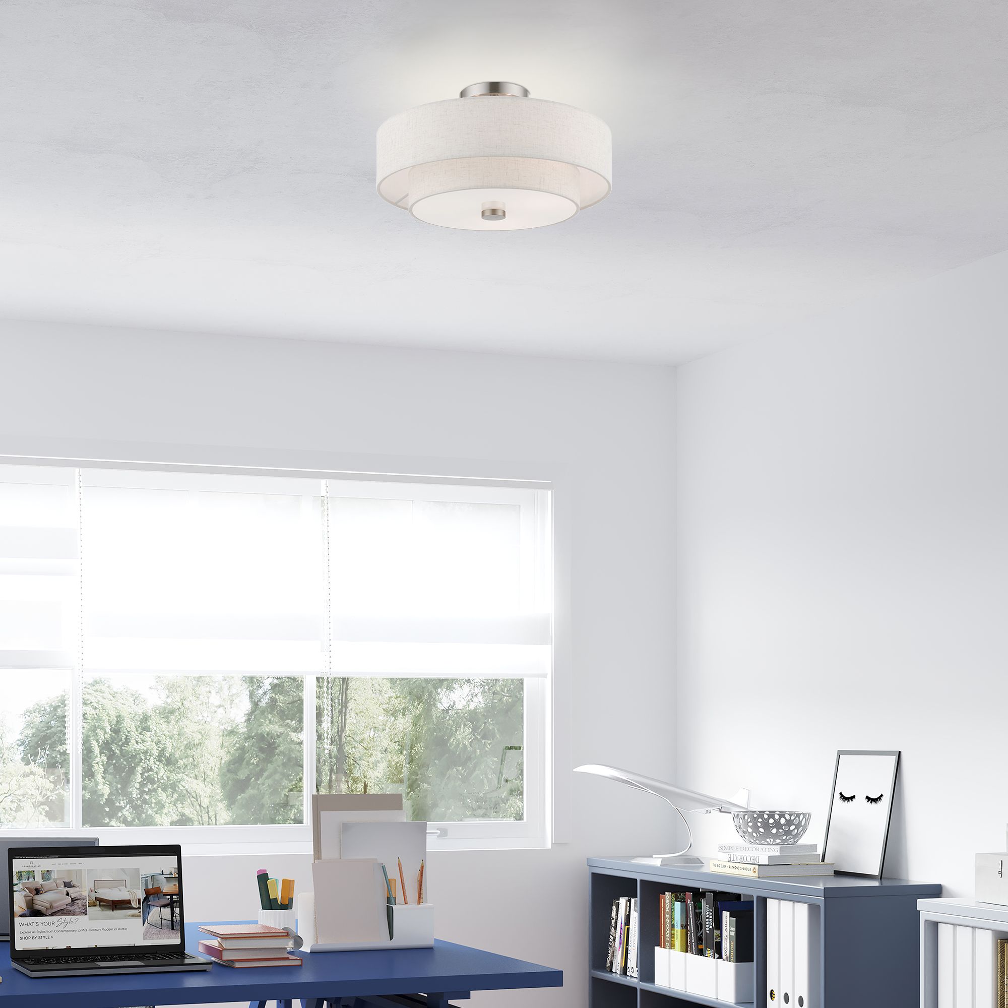 Meridian 15" Wide Brushed Nickel Drum Ceiling Light in scene
