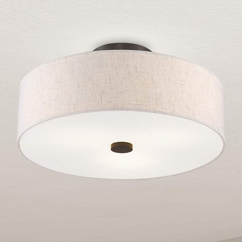 Image 1 Meridian 15" Wide English Bronze Drum Ceiling Light