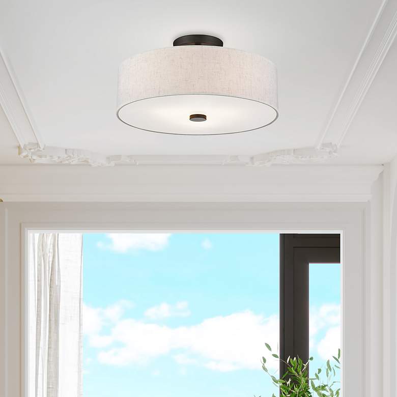 Image 7 Meridian 15" Wide English Bronze Drum Ceiling Light more views