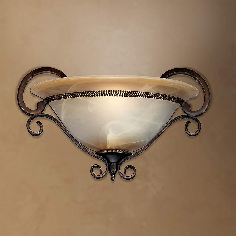 Image 1 Meridian 15 inch Wide Golden Bronze Wall Sconce with Antique Marbled Glass