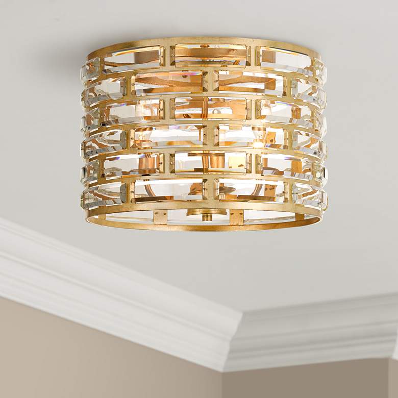Meridian 15&quot;W Gold and Crystal Ceiling Light by Crystorama