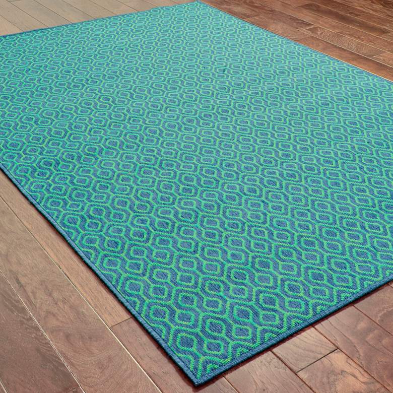 Image 1 Meridian 1634Q 5&#39;3 inchx7&#39;6 inch Navy and Green Outdoor Area Rug