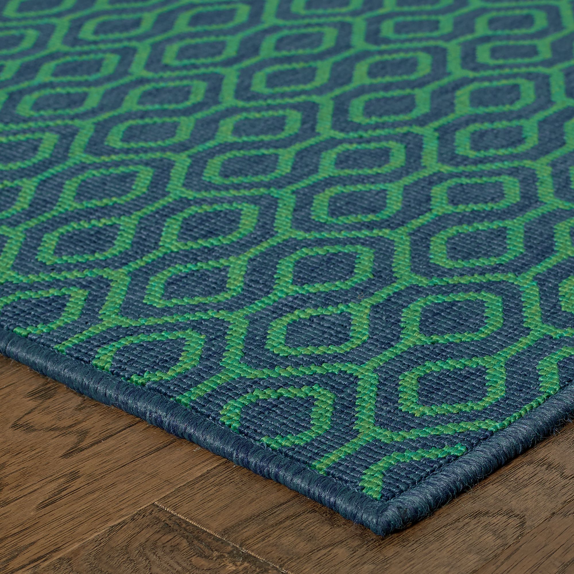 Thumbnail2 of Meridian 1634Q 8'6"x13' Navy and Green Outdoor Area Rug more views