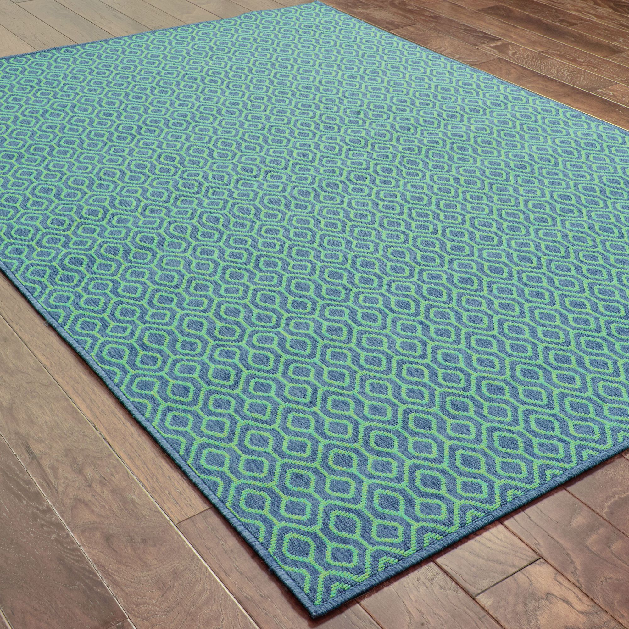 Thumbnail3 of Meridian 1634Q 8'6"x13' Navy and Green Outdoor Area Rug more views