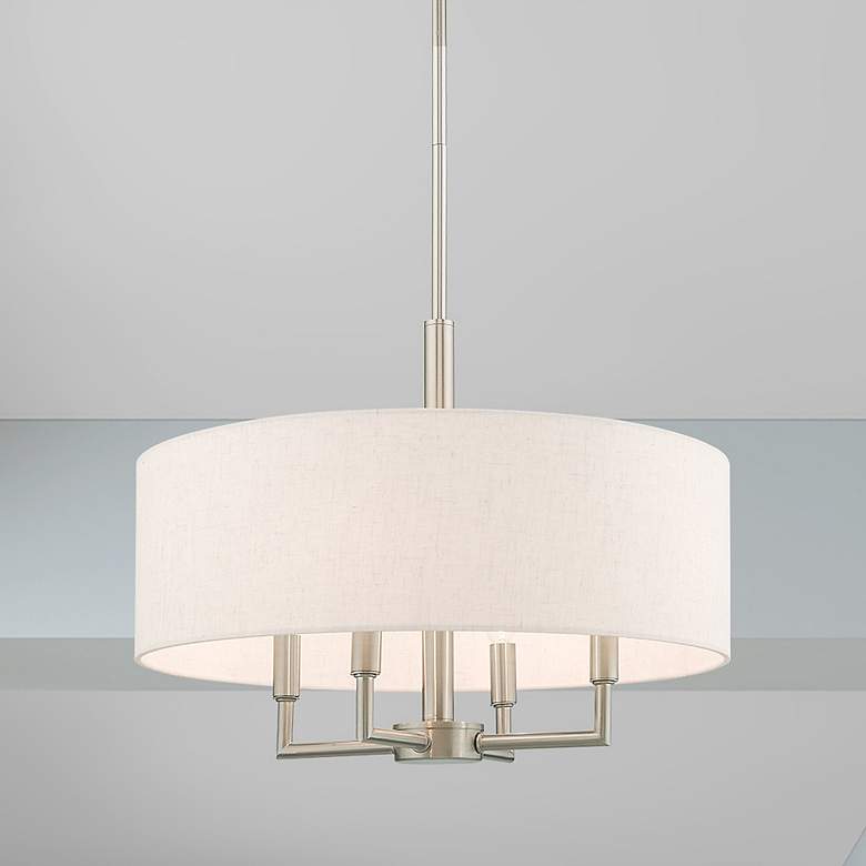 Image 1 Meridian 18" Wide Brushed Nickel 4-Light Drum Chandelier