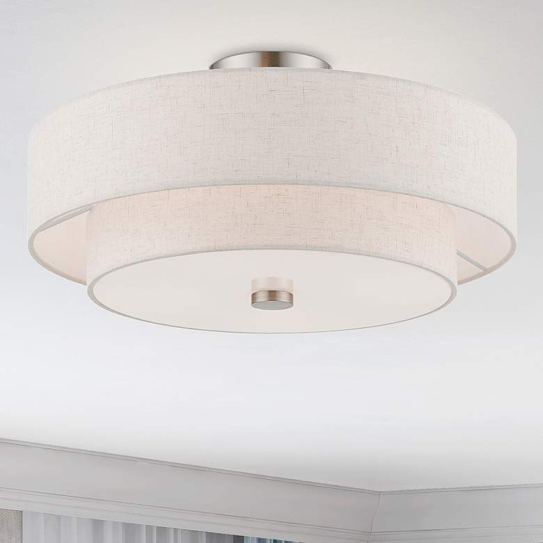 Image 2 Meridian 18" Wide Brushed Nickel Double Drum Ceiling Light