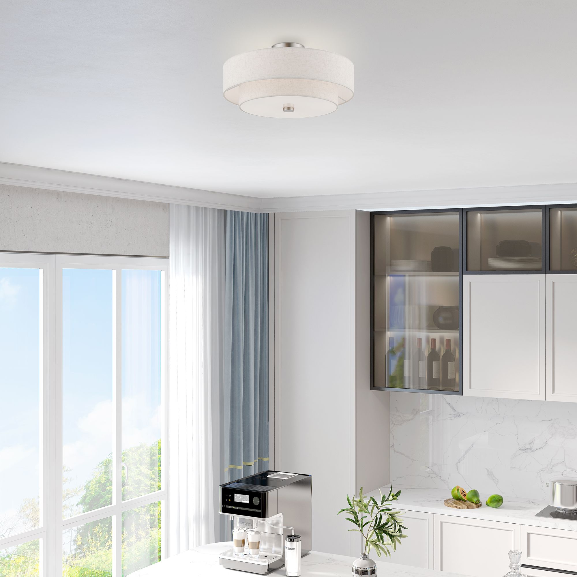 Meridian 18" Wide Brushed Nickel Double Drum Ceiling Light in scene