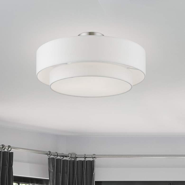 Image 1 Meridian 18" Wide Brushed Nickel Double Drum Ceiling Light