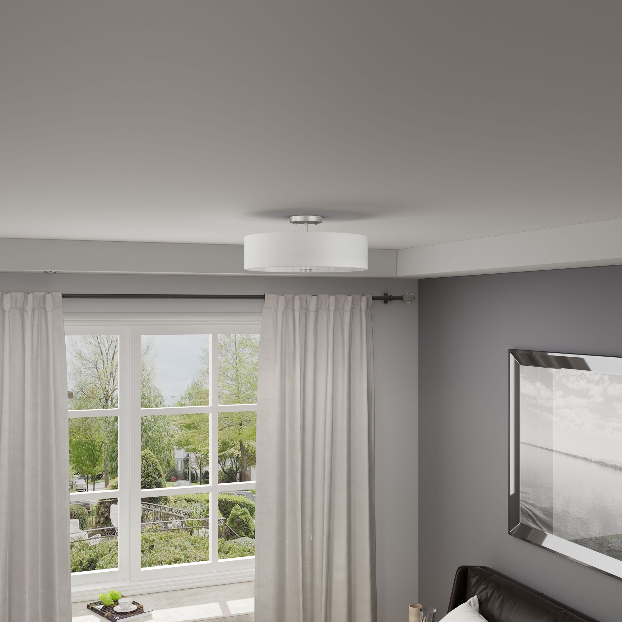 Meridian 18" Wide Brushed Nickel Drum Ceiling Light in scene