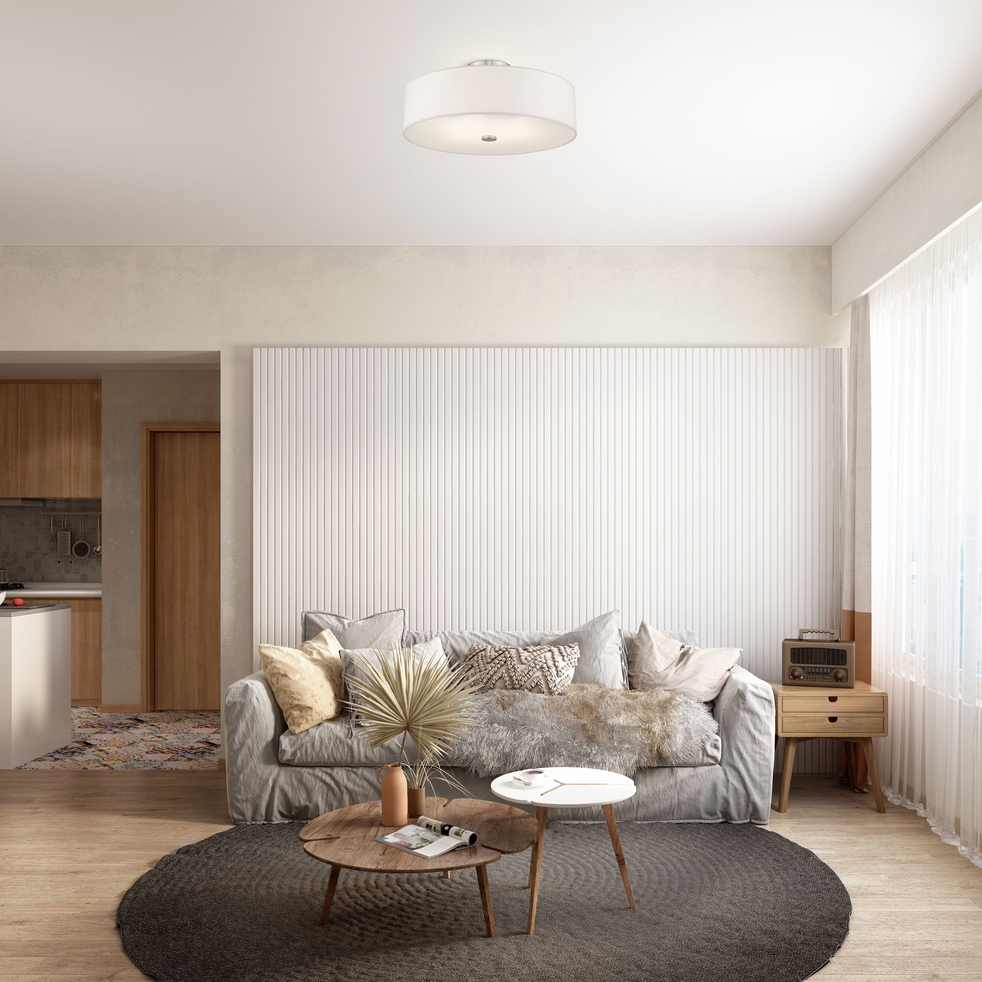 Meridian 18" Wide Brushed Nickel Drum Ceiling Light in scene