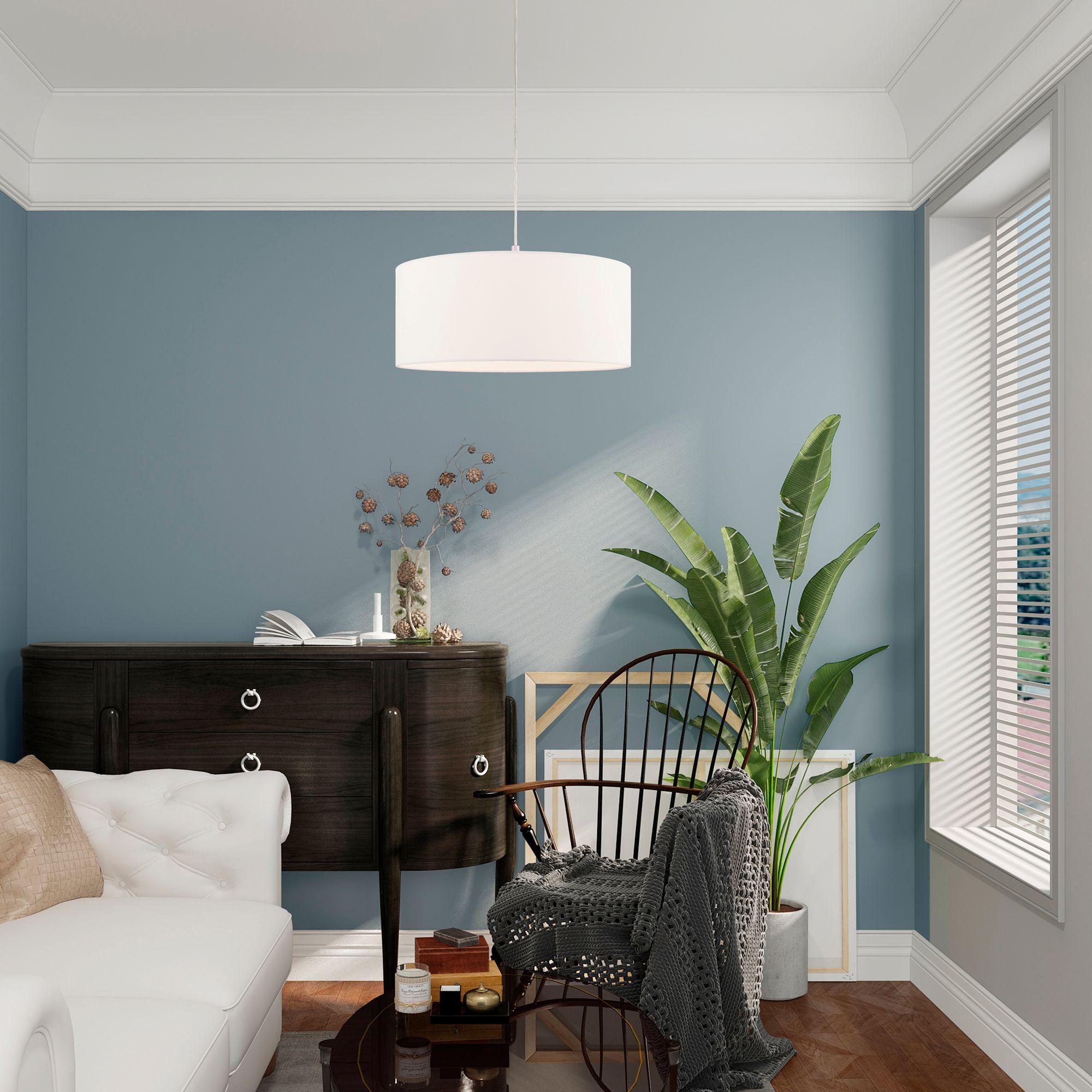 Meridian 18" Wide Brushed Nickel Drum Pendant Light in scene