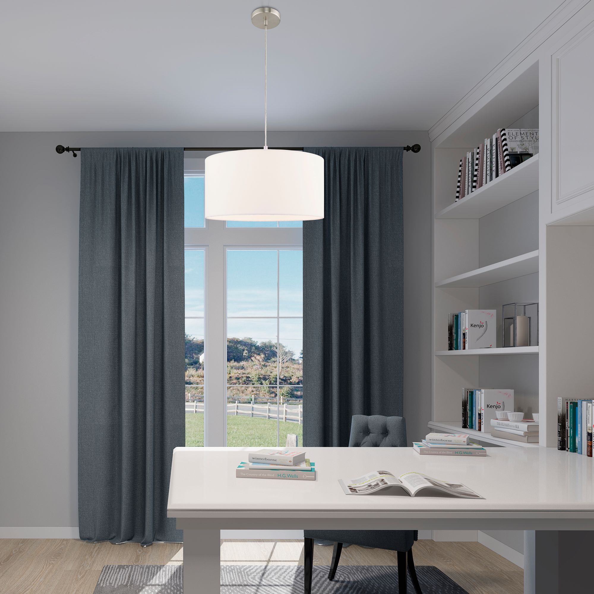 Meridian 18" Wide Brushed Nickel Drum Pendant Light in scene